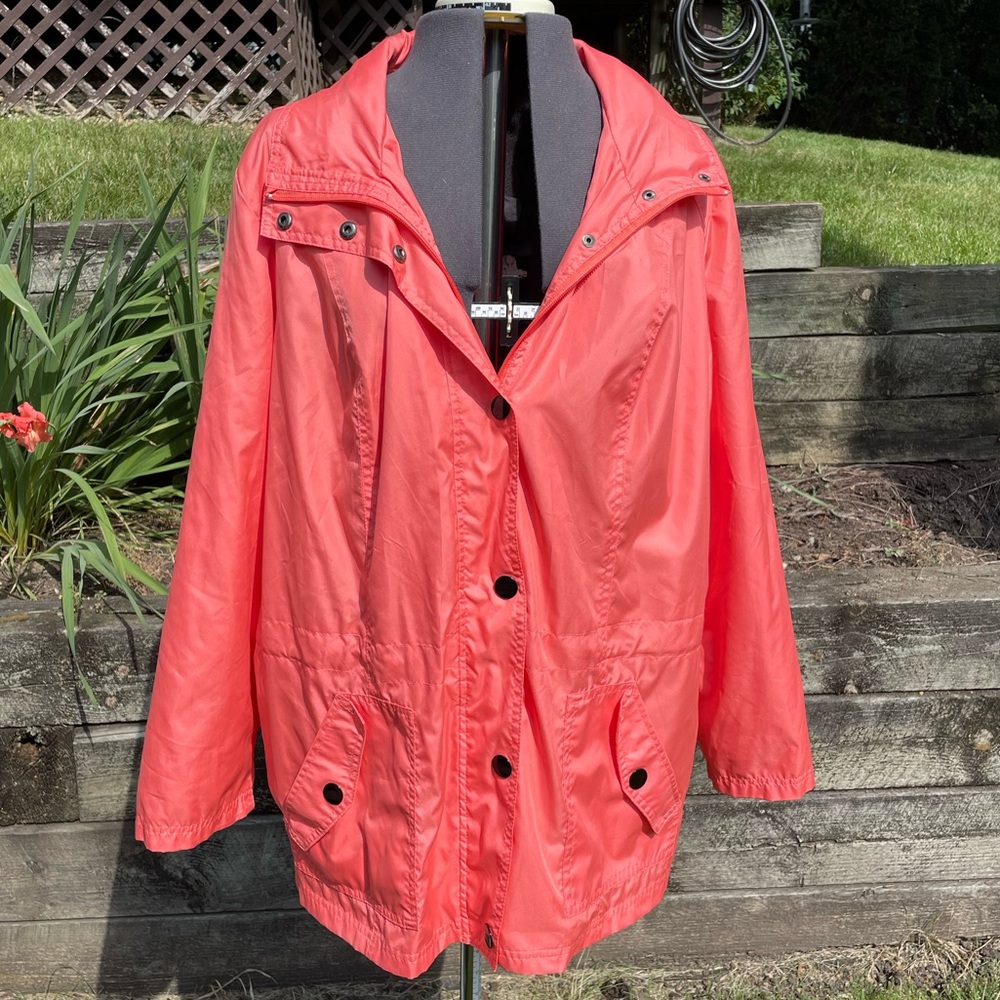 Blair Size 2XL Pink/Coral Raincoat w/ Zipper & Snap Buttons